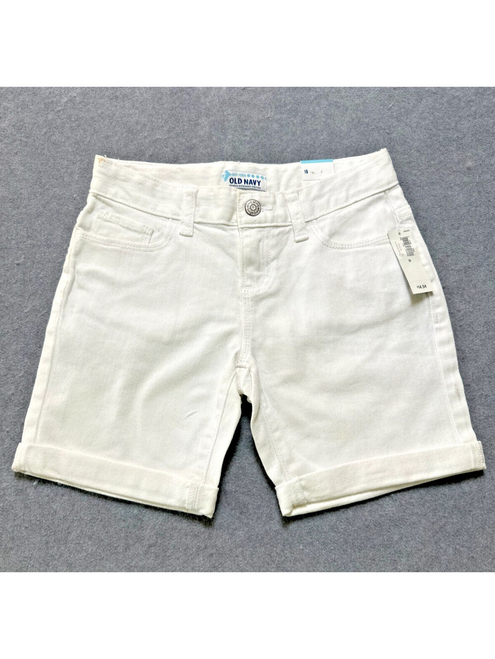 Old Navy White Denim Shorts Girls Size 10 Stretch Roll Cuff NWT